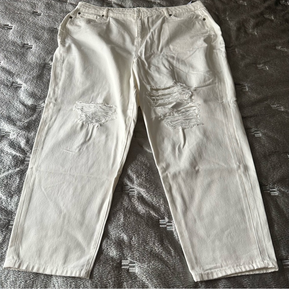 Eloquii Plus Size Distressed White Denim Pants - Picture 5 of 10